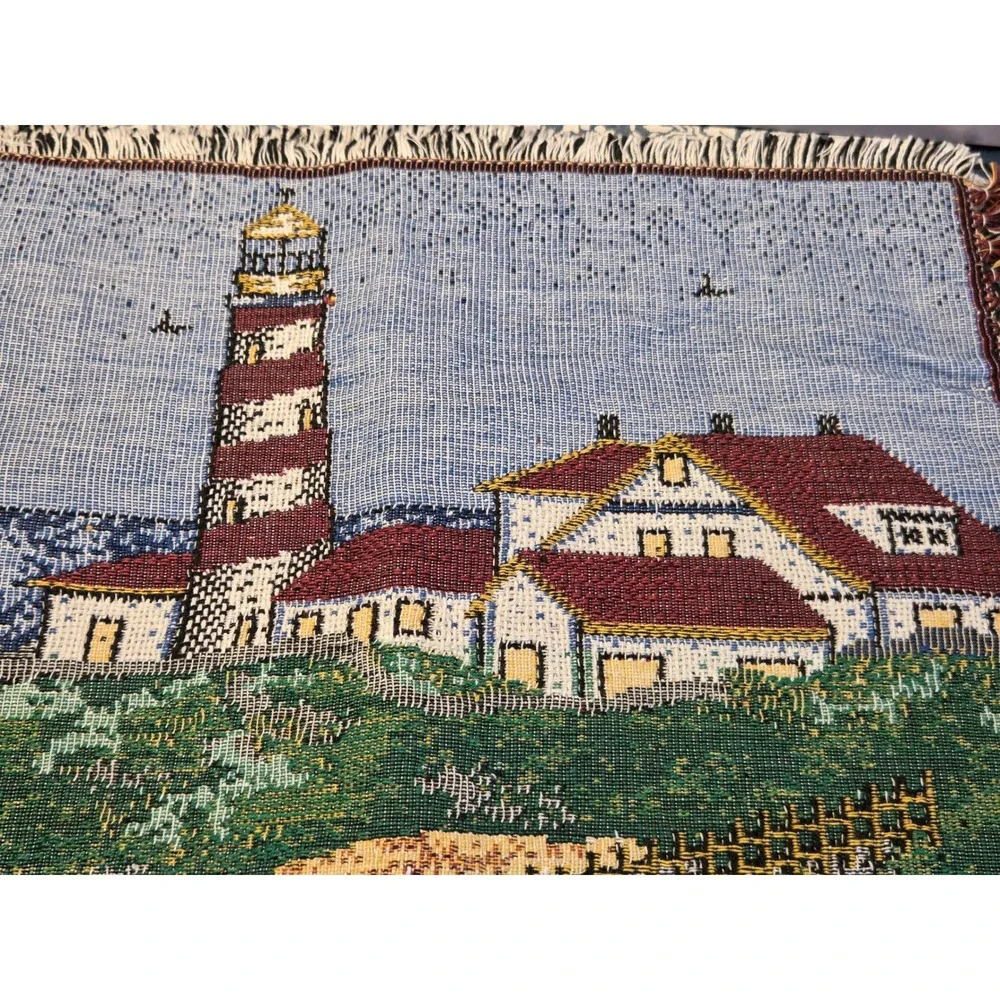 😎Vintage Nautical Woven Tapestry Placemats Set of 6 Lighthouse Sailboat Coastal